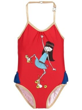 LITTLE MARC JACOBS Baby Girls' Red Graphic One-Piece Swimsuit with Gold Trim